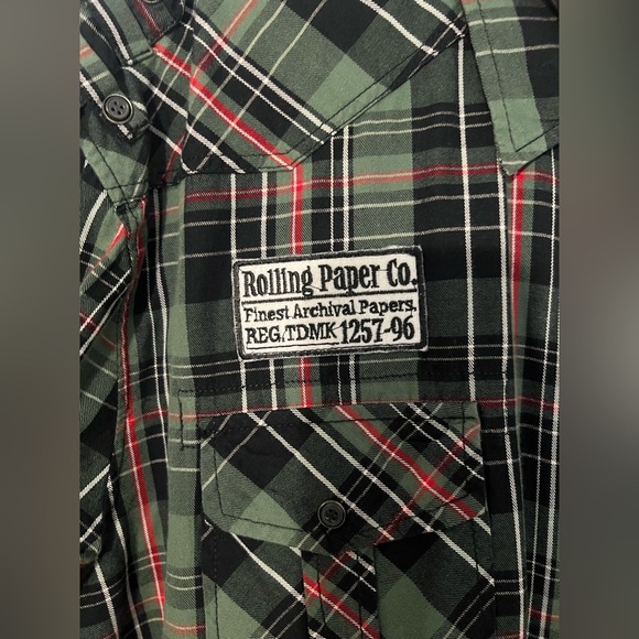 Rolling Paper with Patches Green Plaid Button Up Long Sleeve Shirt - Picture 4 of 11